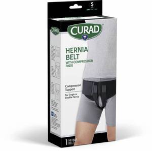 lot 31928 image: Curad Hernia Belt with Removable Compression Pads, Hook-and-Loop Closure, Elastic, Black, Size Small, 1 Each