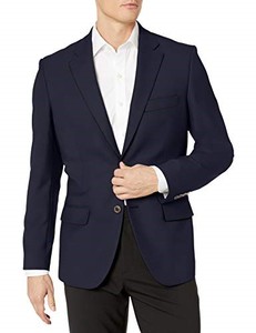 lot 31937 image: Amazon Essentials Mens Long-Sleeve Classic-fit Button-Front Stretch Blazer, 63% Polyester, 33% Viscose, 4% Other Fibers, Navy, Size 44