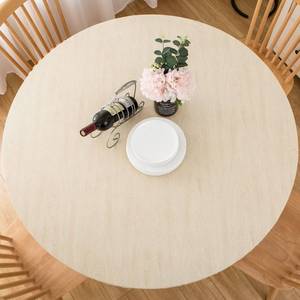 lot 31938 image: LIBERECOO Round Vinyl Fitted Tablecloth with Flannel Backing Elastic Edge Plastic Table Cover - Cream Wood - Waterproof Table Cloth Stain-Resistant Wipeable for 40-44 Round Table