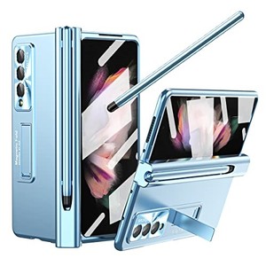 lot 31940 image: YQODSZ for Samsung Galaxy Z Fold 3 Case with S Pen & Pen Holder, Hinge Protection Built-in Screen Protector Kickstand Feature All-Inclusive Slim PC Phone Case Cover for Z Fold 3 2021 - Blue