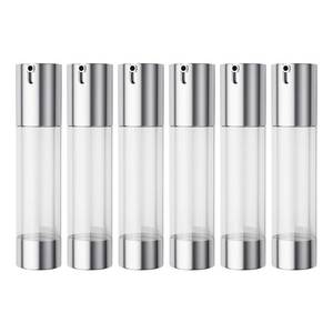 lot 31947 image: LONGWAY 1.7oz50ml Airless Pump Bottles Silver Airless Cosmetic Cream Pump Bottle Travel Size Dispenser Refillable Containers(Pack of 6)