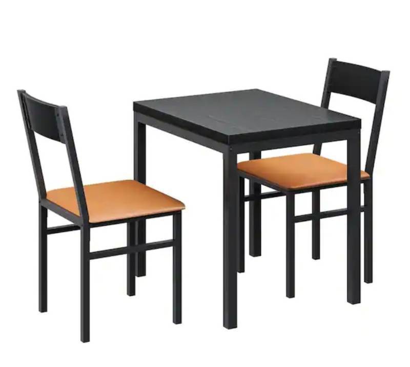 lot 5155 image: 3-Piece Black Dining Table Set Cushioned Chairs Small Kitchen Table 29.5 in. W x 23.6 in. D x 29.1 in. H (Set for 2)