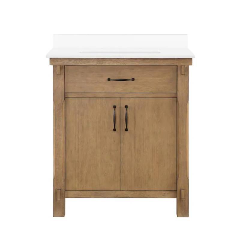 lot 5156 image: Home Decorators Collection Bellington 30 in. W x 22 in. D x 34 in. H Single Sink Bath Vanity in Almond Toffee with White Engineered Stone Top