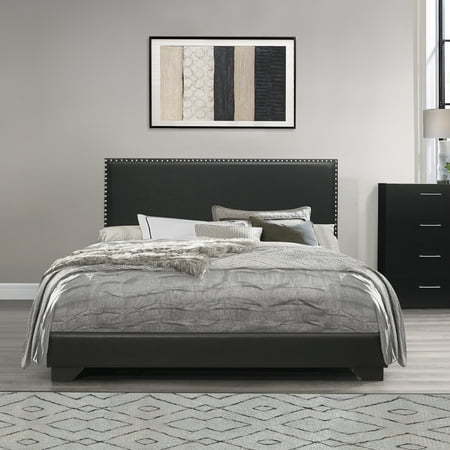 lot 5166 image: Willow Nailhead Trim Upholstered Full Bed Black Faux Leather by Hillsdale Living Essentials&nbsp- Retail - $109.00