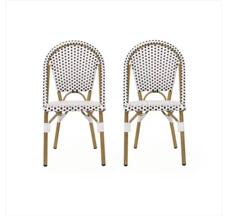 lot 5194 image: Elize Bamboo Print Finish Patterned Faux Rattan Outdoor French Bistro Chair (2-Pack)&nbsp- Retail $229.71
