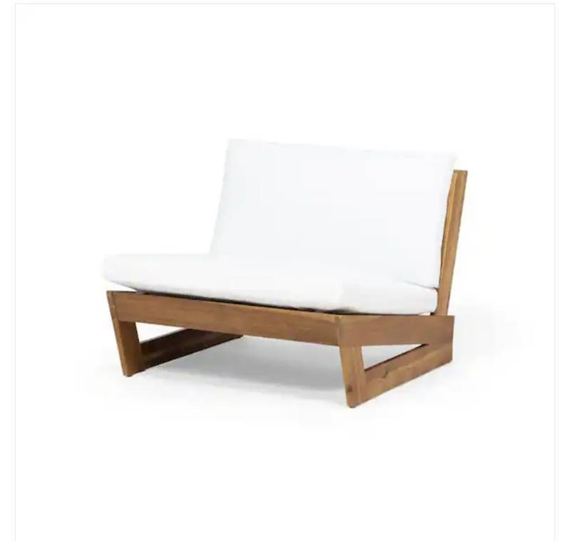lot 5159 image: Noble House Figi Teak Wood Lounge Chair with White Cushion&nbsp- Retail $203.64