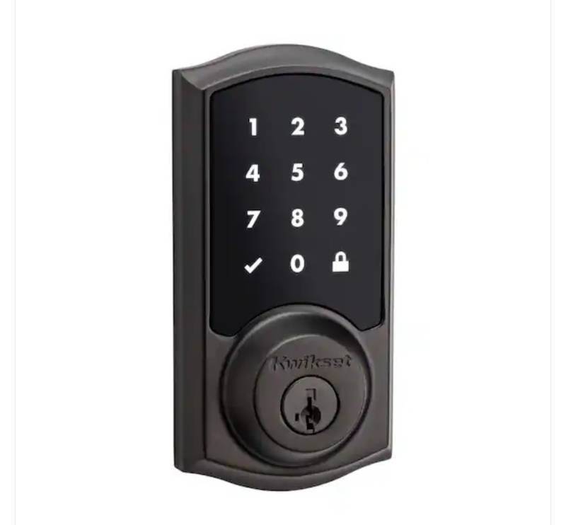lot 5160 image: Kwikset Z-Wave SmartCode 916 Touchscreen Venetian Bronze Single Cylinder Keypad Electronic Deadbolt Featuring SmartKey Security - Retail $209.00
