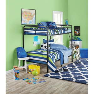 lot 5001 image: YourZone Twin Metal Frame Bunk Bed with Ladder, Black - Retail $165