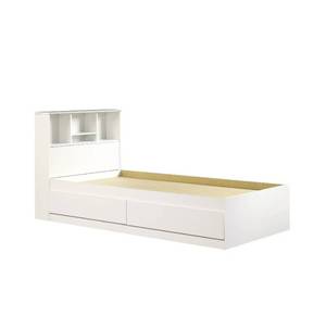 lot 5002 image: Mainstays Mates Storage Bed with Bookcase Headboard, Twin, Soft White Finish&nbsp- Retail $189.00