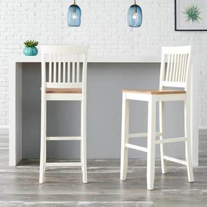 lot 5005 image: Scottsbury Ivory Wood Bar Stools with Slat Back and Honey Seat (Set of 2) - Retail $175.20