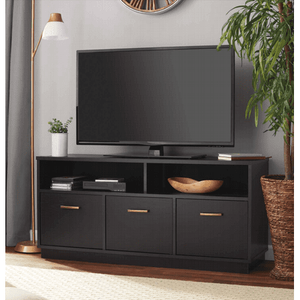 lot 5009 image: Mainstays 3-Door TV Stand Console for TVs up to 50 Blackwood - Retail $109