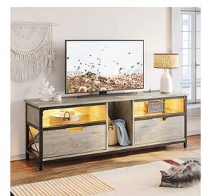 lot 5010 image: Bestier Modern TV Stand with Charging Station &amp RGB LED Lights for TVs up to 70, Gray&nbsp- Retail $169.99