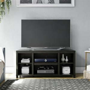 lot 5011 image: Mainstays Parsons TV Stand for TVs up to 50 Black Oak - Retail $69.00