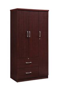 lot 5013 image: Hodedah 3-Door 36 in. Wide Armoire with 2-Drawers Clothing Rod and 3-Shelves Mahogany - Retail $557.99