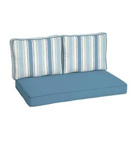 lot 5033 image: ARDEN SELECTIONS 46 in. x 26 in. Outdoor Loveseat Cushion Set in French Blue Linen Stripe&nbsp- Retail $108.16