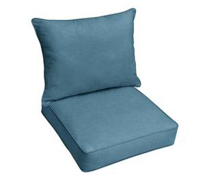 lot 5038 image: SORRA HOME 23.5 in. x 23 in. x 5 in. Deep Seating Outdoor Pillow and Cushion Set in Sunbrella Spectrum Denim&nbsp- Retail $198.07