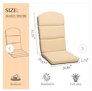 lot 5067 image: Aoodor 20.47 in. x 20.86 in. x 2.75 in. H Adirondack Chair Cushion with Piping - Beige