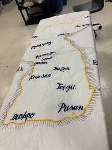 lot 11 image: Vintage North Korea nylon flag, embroidered