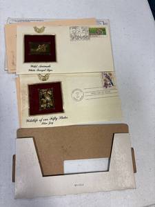 lot 44 image: 2- First day issue gold stamp replica, blue jay, bangal tiger