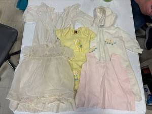 lot 54 image: Antique baby clothes, carters, embroidered dress, white toddler dress