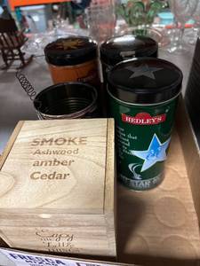 lot 99 image: hedleys tea canisters, wood box