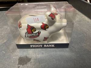 lot 110 image: Louisville cardinal piggy bank, NIB