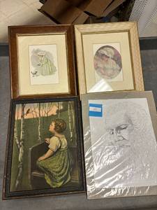 lot 116 image: 3- Vintage pictures framed, 1- drawing signed by rose Marie 1986