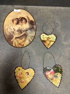 lot 117 image: 4- valentine, and young girls metal wall decor