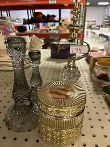 lot 174 image: Lamp, candlestick holders, glass jar