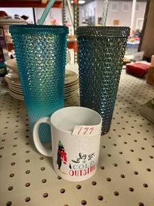 lot 177 image: penguin mug, Starbucks drink tumblers,plastic