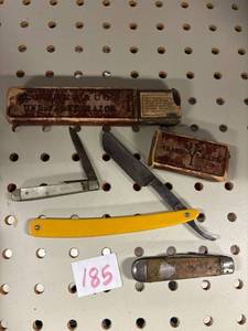 lot 185 image: wester bros solingen Germany shave razor with box, 2 vintage pocket knives (parts)