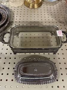 lot 188 image: Vintage casserole server with stainless silvet butter dish