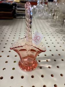 lot 195 image: Small pink depression glass basket