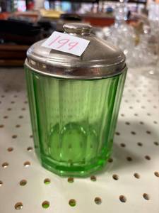 lot 199 image: Vintage green depression glass humidor with lid