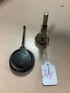 lot 218 image: Vintage banjo oil can, mini seamstress oil can