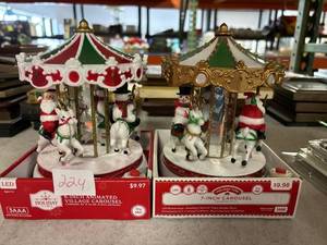lot 224 image: 2- 6 inch animated village carousel, NIB