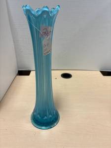 lot 240 image: Vintage blue opalescent swung vase, 12 12 inch tall