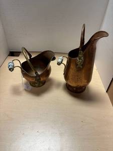lot 261 image: 2-Copper and brass coal skuttle buckets