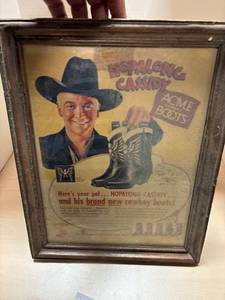 lot 266 image: Vintage Hop along Cassidy Acme boots framed advertisement
