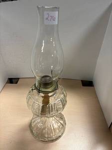 lot 276 image: VINTAGE GLASS OIL LAMP P & A MFG THOMASTON CT CLEAR BULBOUS EAGLE BURNER