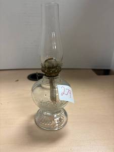 lot 279 image: vintage miniature Handy oil lamp, with chimney and burner