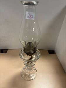 lot 282 image: Antique Scovill oil lamp, with burner and chimney