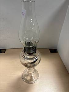 lot 283 image: Antique hand painted oil lamp, with burner and chimney