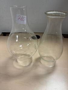 lot 285 image: 2- glass oil lamp chimneys