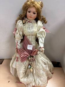 lot 292 image: Vintage porcelain doll with stand, Madeline collection
