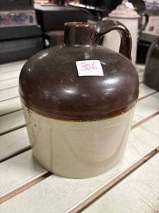 lot 306 image: Vintage crock jug, 7 12 inch diameter, 9 inch tall