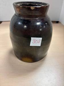 lot 308 image: Brown crock canister, missing lid