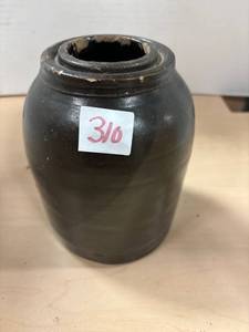 lot 310 image: Brown crock canister, no lid, 5x7