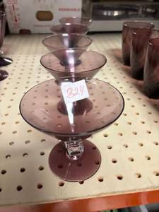 lot 324 image: 5- Vintage Bryce WILMINGTON purple Clear Stemmed Champagne sherbets 4 inch