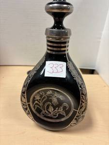 lot 333 image: Antique black amethyst decanter, sterling silver overlay, Lotus
